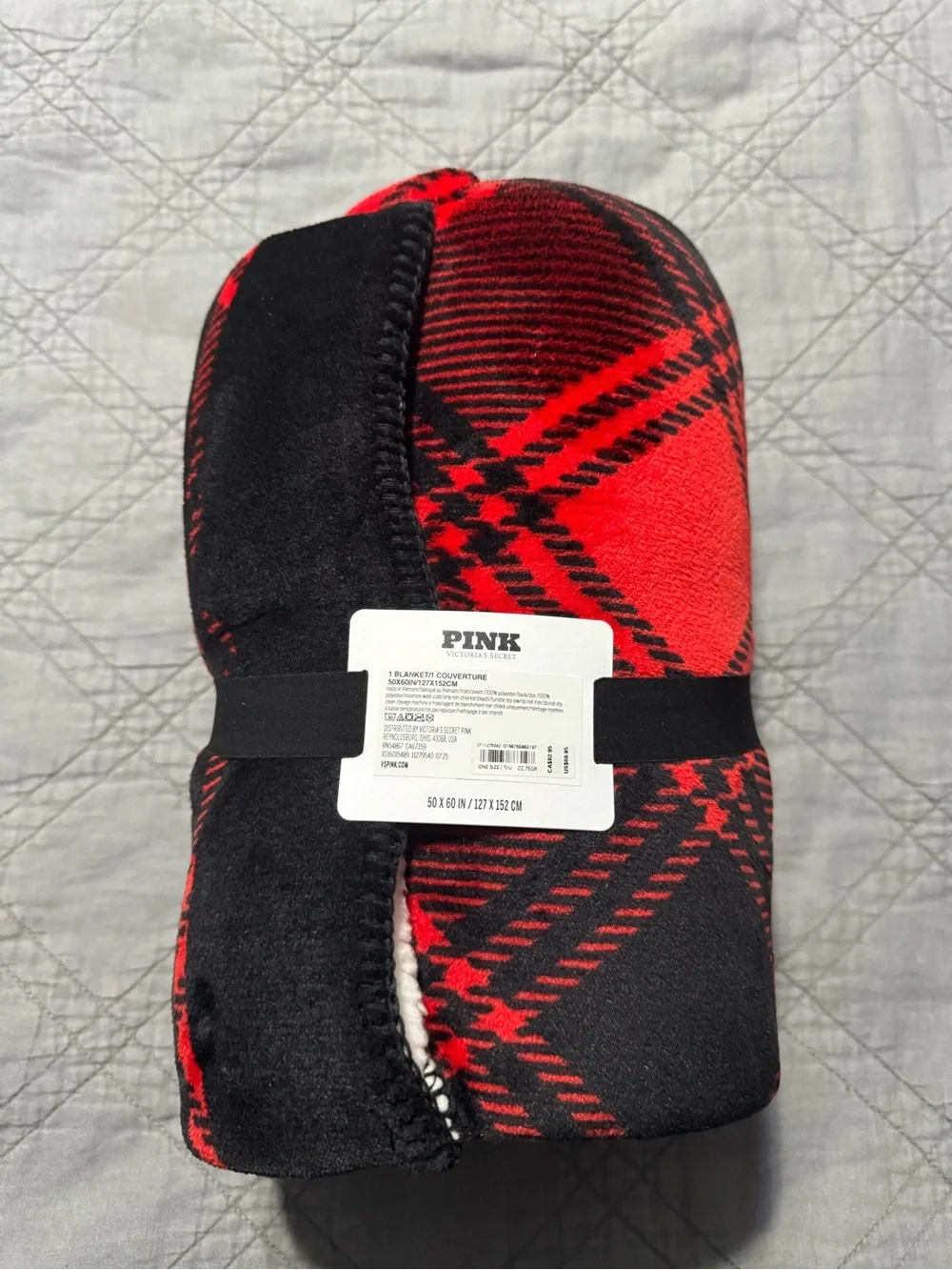 PINK Victoria's Secret Red and Black Plaid Plush Blanket